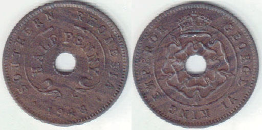 1943 Southern Rhodesia Half Penny A004130